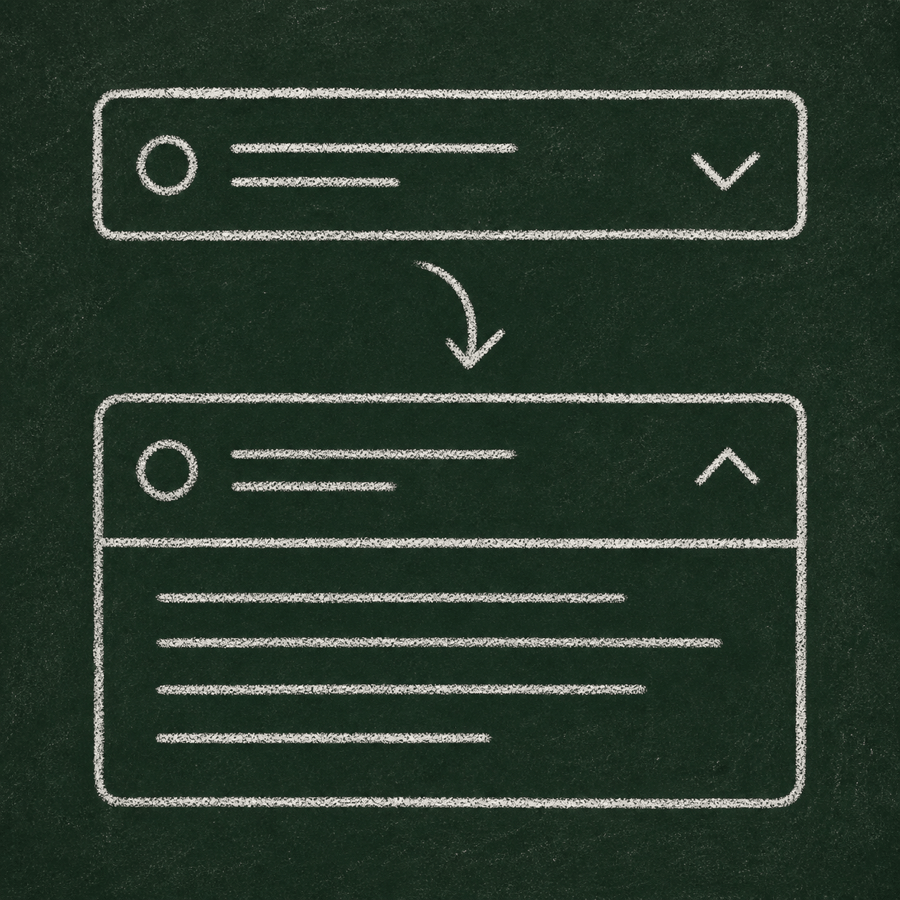 Chalk drawing of an accordion expanding content below a header.